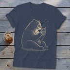 Bear sitting and holding a jar filled with stars with a starry background.