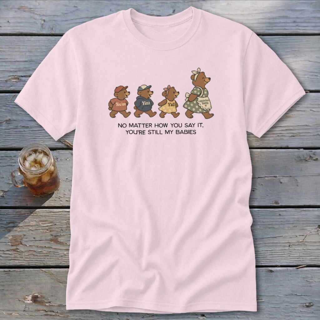 Mama bear and cubs walking with "You'uns", "Yinz", and "Y'all" text.