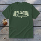 Green t-shirt with "APPALACHIA #Pennsylvania" text in cream.
