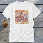 White t-shirt with "Mountain Soul and Front Porch Pickin'" text and fox playing guitar design.