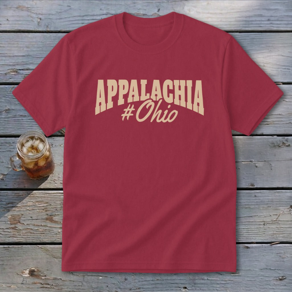 Maroon t-shirt with "APPALACHIA #Ohio" in tan arched text.