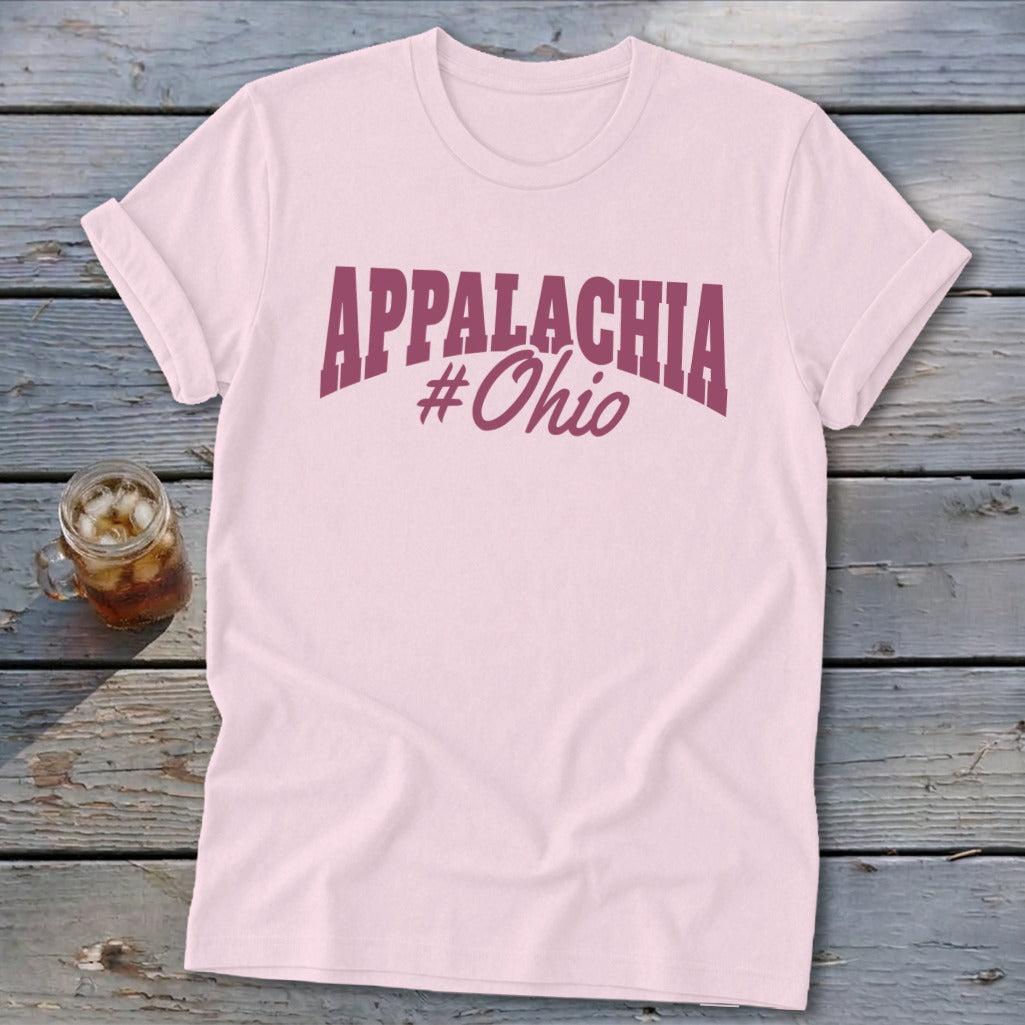 Pink t-shirt with "APPALACHIA #Ohio" text in purple.