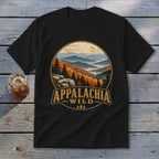 Black t-shirt with "Appalachia Wild" text and mountain landscape graphic.