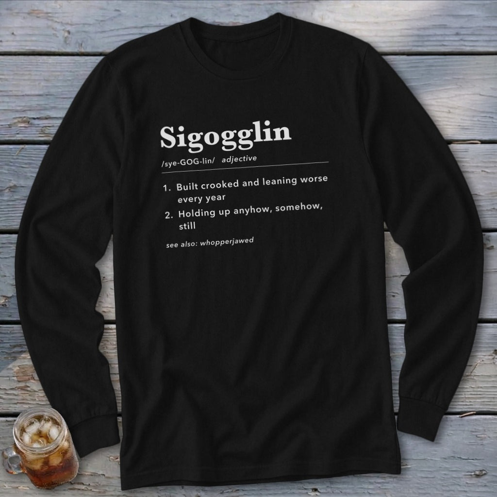 Black long-sleeve shirt with "Sigoggilin" definition printed in white.