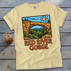 Yellow t-shirt with Red River Gorge graphic and Comfort Colors label.