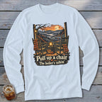 Front graphic of two rocking chairs on porch, with pumpkins, and text "Pull up a chair The holler's talkin'".