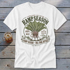 White t-shirt with "Ramp Season" graphic featuring a bunch of ramps and text.