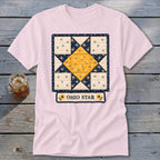 Pink t-shirt with an Ohio Star quilt design and "OHIO STAR" text.