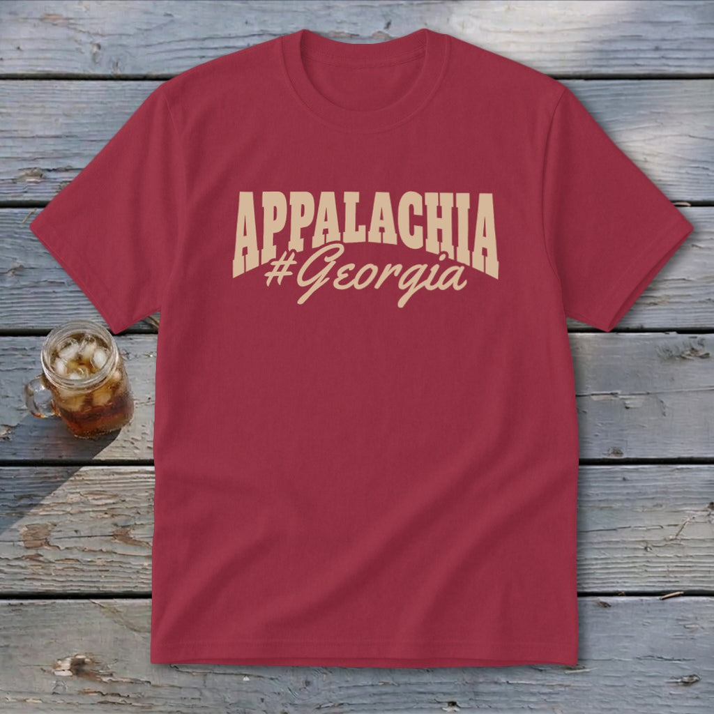 Maroon t-shirt with "APPALACHIA #Georgia" printed in tan text.