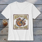 White t-shirt with "Mountain Soul and Front Porch Pickin'" graphic and a guitar.