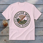 Pink t-shirt with "Holler Wifi, No Signal, No Problem" and a crossed-out wifi symbol.