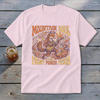 Pink t-shirt with a fox playing guitar and text "Mountain Soul and Front Porch Pickin".