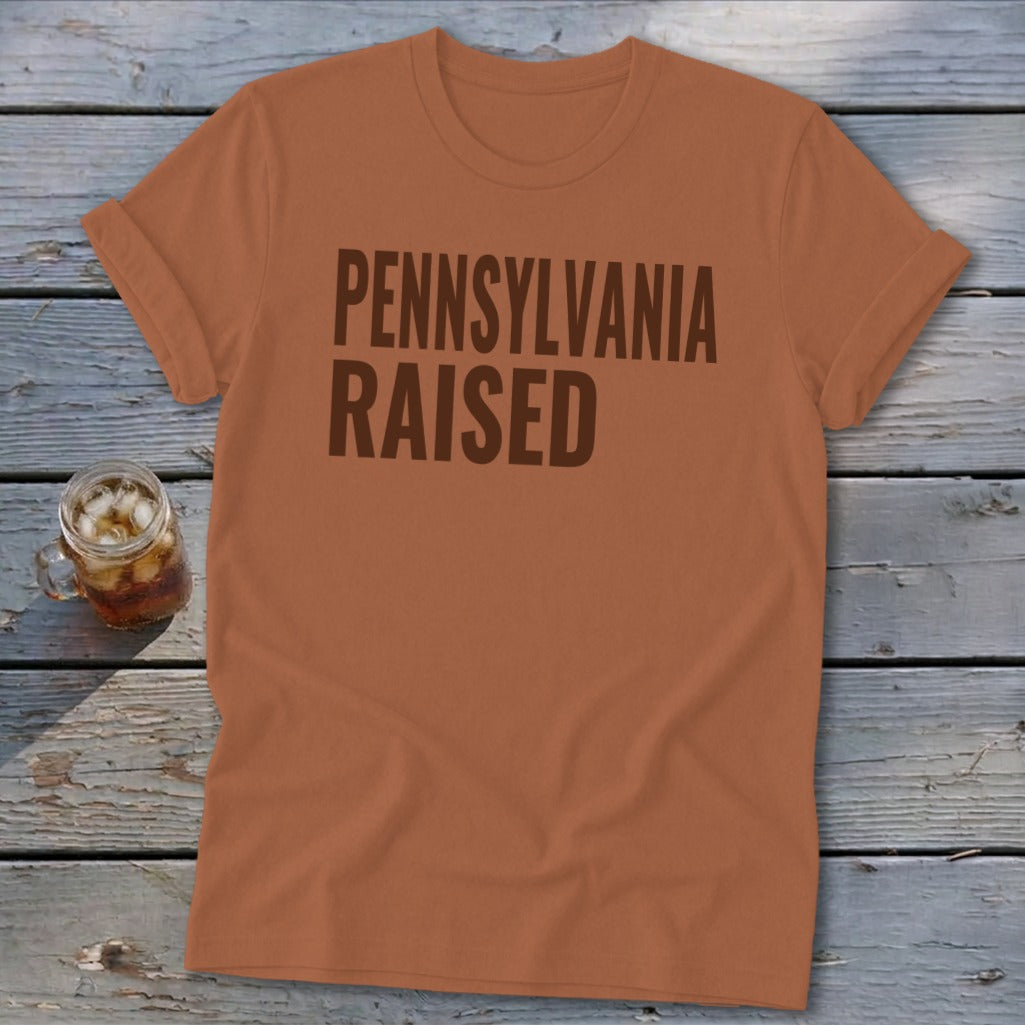 Orange t-shirt with "PENNSYLVANIA RAISED" text.