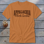 Orange t-shirt with "APPALACHIA #North Carolina" text in dark brown.