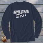 Navy long sleeve shirt with white text "APPALACHIAN GRIT".