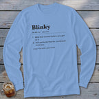Light blue long-sleeve shirt with "Blinky" definition and usage text.
