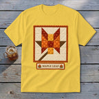 Yellow t-shirt with a quilted maple leaf design and "Maple Leaf" text.