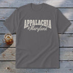 Gray t-shirt with "APPALACHIA #Maryland" printed in cream lettering.
