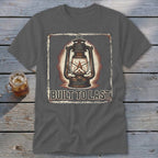 Dark gray t-shirt with vintage lantern graphic and "BUILT TO LAST" text.