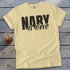 Pale yellow t-shirt with black text "NARY a one" and "COMFORT COLORS" label.
