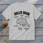 Holler Brain shirt with brain diagram listing canning, snow, and bean-related thoughts.