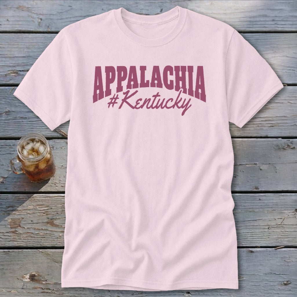 Light pink t-shirt with "APPALACHIA #Kentucky" in maroon text.