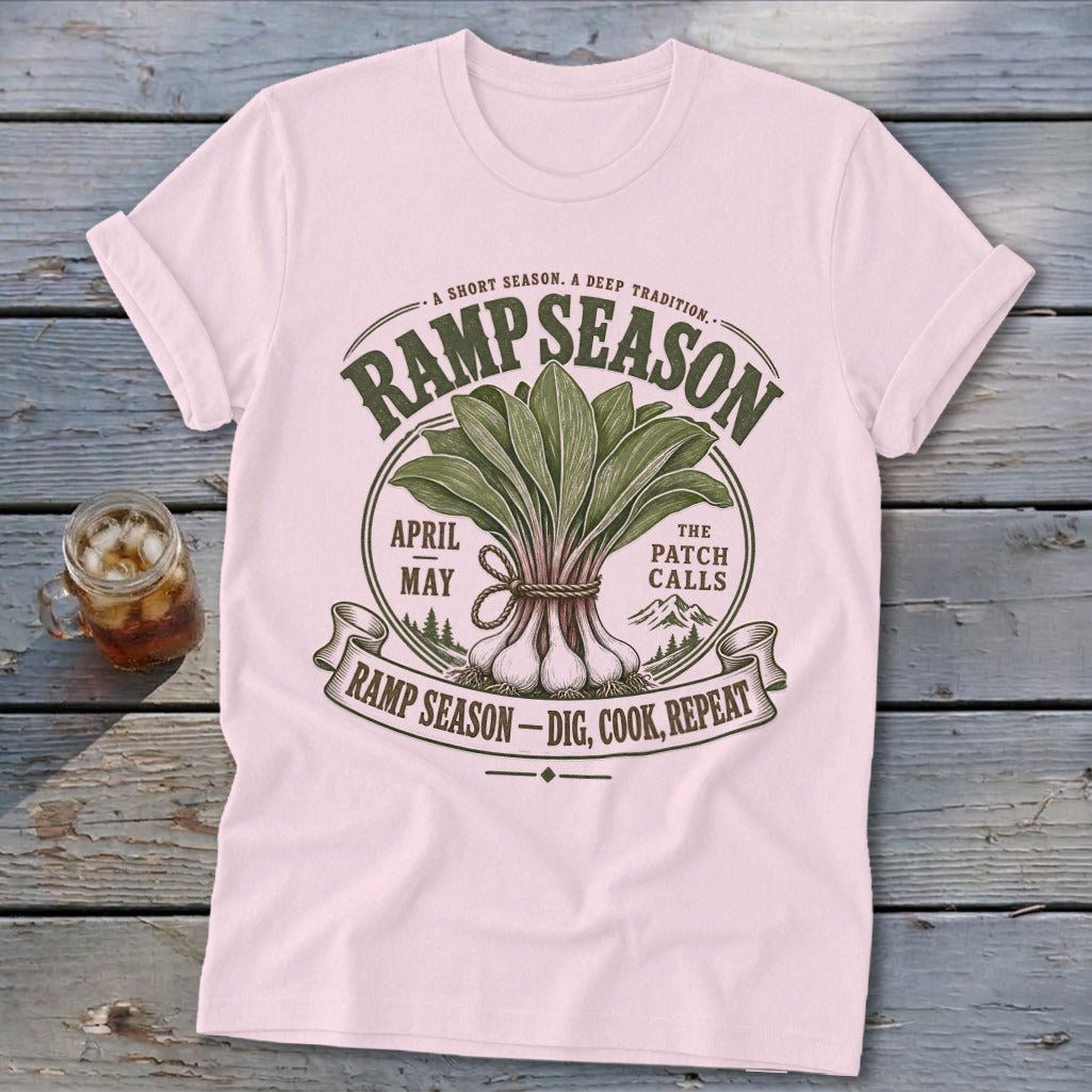 Ramp Season graphic with scallions, mountains, and text about digging and cooking.