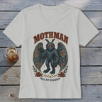 Mothman graphic t-shirt with "MOTHMAN WAS MY NEIGHBOR" text.