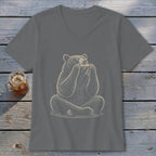 T-shirt with a graphic of a bear sitting cross-legged playing a harmonica.