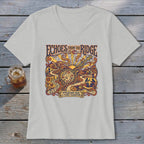 Light gray v-neck t-shirt with "Echoes From The Ridge" and Appalachian music festival graphic.