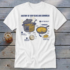 T-shirt design shows the anatomy of soup beans and cornbread.