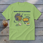 Anatomy of soup beans and cornbread illustration with labels.