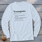 White long-sleeve shirt with "Younguns" definition printed on the front.