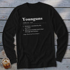 Black long-sleeve shirt with "Younguns" definition and usage.