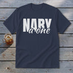 Navy t-shirt with white text "NARY a one".