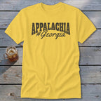 Yellow t-shirt with black text reading "APPALACHIA #Georgia".