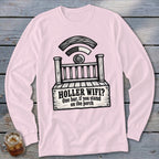Light pink long-sleeve t-shirt with a black graphic of a porch and WiFi symbol.