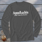 Long sleeve charcoal t-shirt with "Appalachia Older Than the Rockies" text.