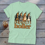 Four dogs howling with the word "holler" below.