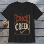 Black t-shirt with "CRICK CREEK" text on a distressed sign graphic.