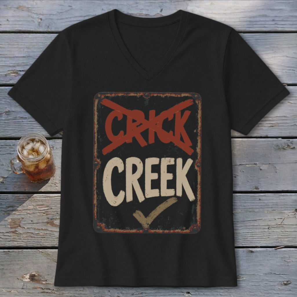 Black t-shirt with "CRICK CREEK" text on a distressed sign graphic.