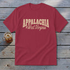 Maroon t-shirt with "APPALACHIA #West Virginia" graphic on chest.