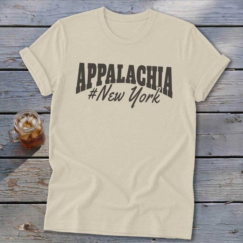 Cream t-shirt with "APPALACHIA #New York" text.
