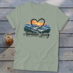 Green t-shirt with heart, mountains, and "Appalachia Strong" text.