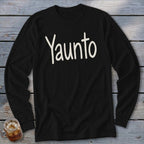 Black long-sleeved shirt with "Yaunto" in white script text.