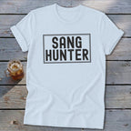 Light blue t-shirt with "SANG HUNTER" text inside a black rectangle.