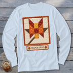 Light blue long-sleeve shirt featuring a quilted maple leaf design and "MAPLE LEAF" text.