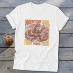 White t-shirt with a fox playing guitar and text "Mountain Soul and Front Porch Pickin'".