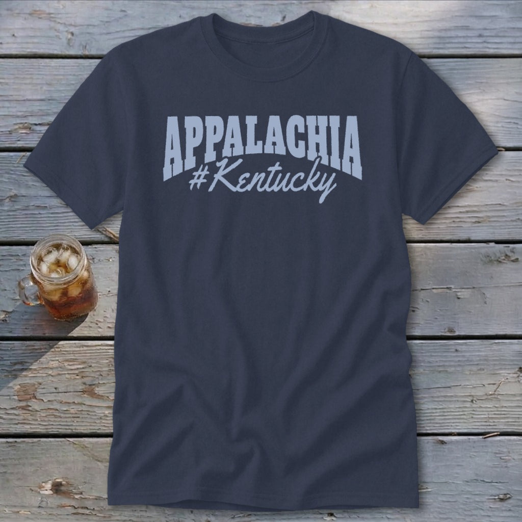 Navy t-shirt with "APPALACHIA #Kentucky" text in light blue.