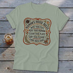 T-shirt with "Mamaw's House Rules" and list of rules in a decorative frame.
